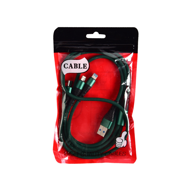 3-u-1 tkan kabel za podatke s brzim punjenjem za mobitele, dužina 1,2 m, pet boja, Lightning, Micro USB i USB-C