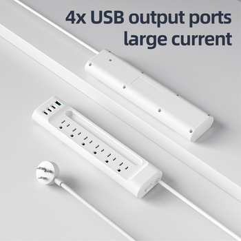 USB produžni priključak u američkom standardu za kućnu upotrebu, s 6 utičnicama, USB portovi 1A3C, zaštita od preopterećenja, bakreni vodiči, UL FCC certificirano