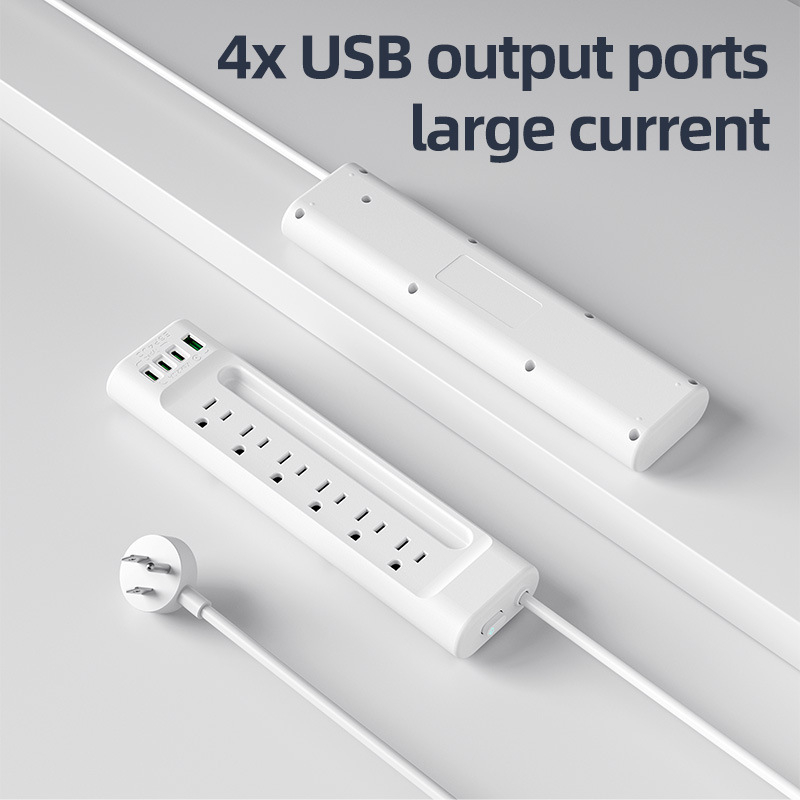 USB produžni priključak u američkom standardu za kućnu upotrebu, s 6 utičnicama, USB portovi 1A3C, zaštita od preopterećenja, bakreni vodiči, UL FCC certificirano
