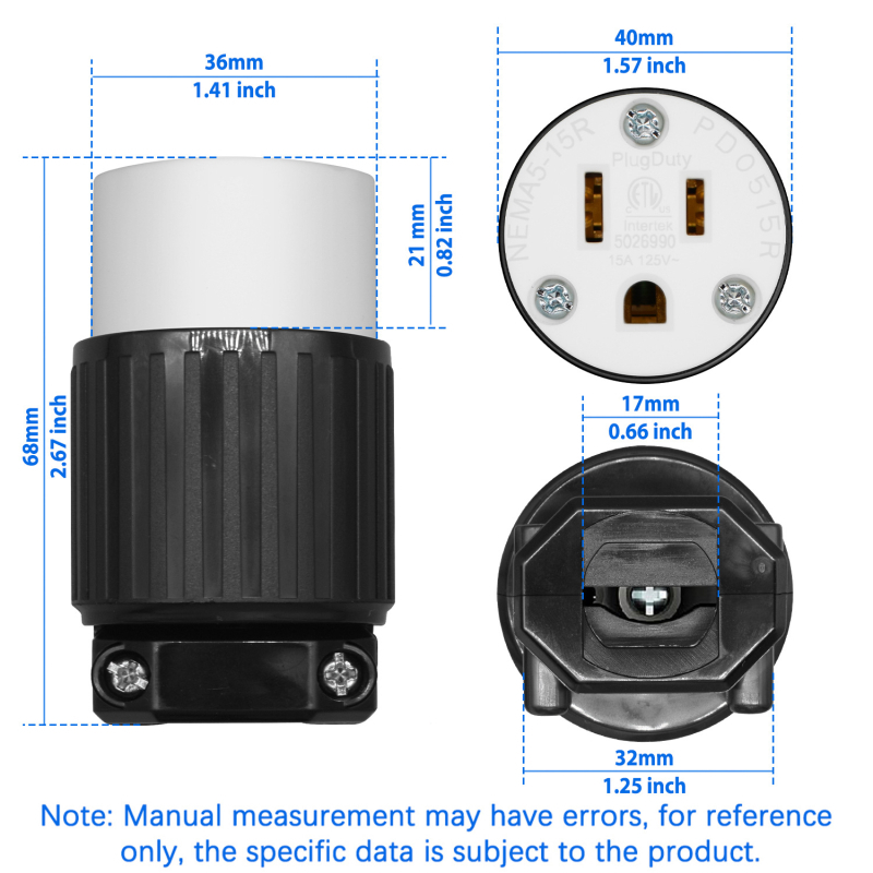Priză standard americană, 15A, 125V, mufă dreaptă, ETL certificat, priză industrială de înaltă putere