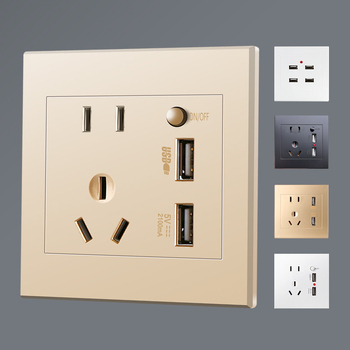 Skrivenu zidnu ploču tipa 86 s pet otvora i dva USB priključka, napajanje 220V na 5V, 2.1A, za kućnu uporabu.