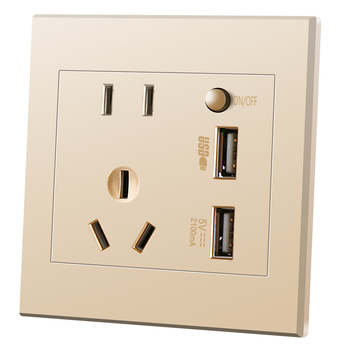 Skrivenu zidnu ploču tipa 86 s pet otvora i dva USB priključka, napajanje 220V na 5V, 2.1A, za kućnu uporabu.