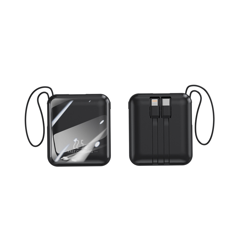 Kompaktna power banka s ugrađenim kabelom, gradijentna boja, brzo punjenje od 22,5 W, kapacitet 20000 mAh.
