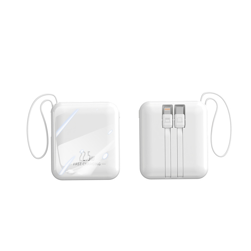 Kompaktna power banka s ugrađenim kabelom, gradijentna boja, brzo punjenje od 22,5 W, kapacitet 20000 mAh.