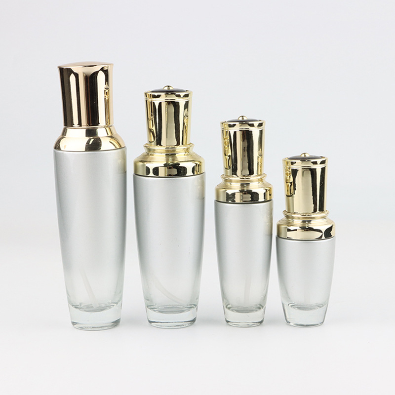 Crown üveg kozmetikai flakon készlet: 120 ml-es víz-émulziós flakon, 30 g krémes flakonok szem- és arckrémhez, esszencia flakon; testreszabható