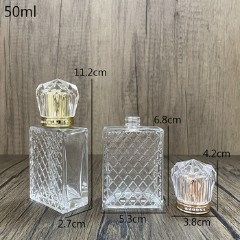 50 ml átlátszó üvegparfümös flakon csavaros kupakkal és rácsos mintával, újratölthető permetező üveg, üres üveg