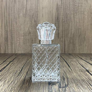50 ml átlátszó üvegparfümös flakon csavaros kupakkal és rácsos mintával, újratölthető permetező üveg, üres üveg