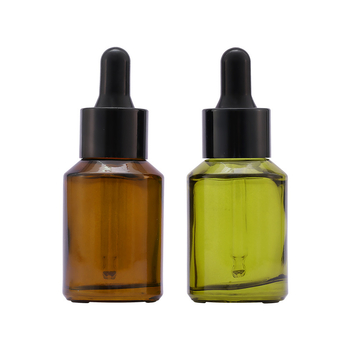 30 ml barna üveg kozmetikai esszenciához zöld ferde vállú cseppentővel