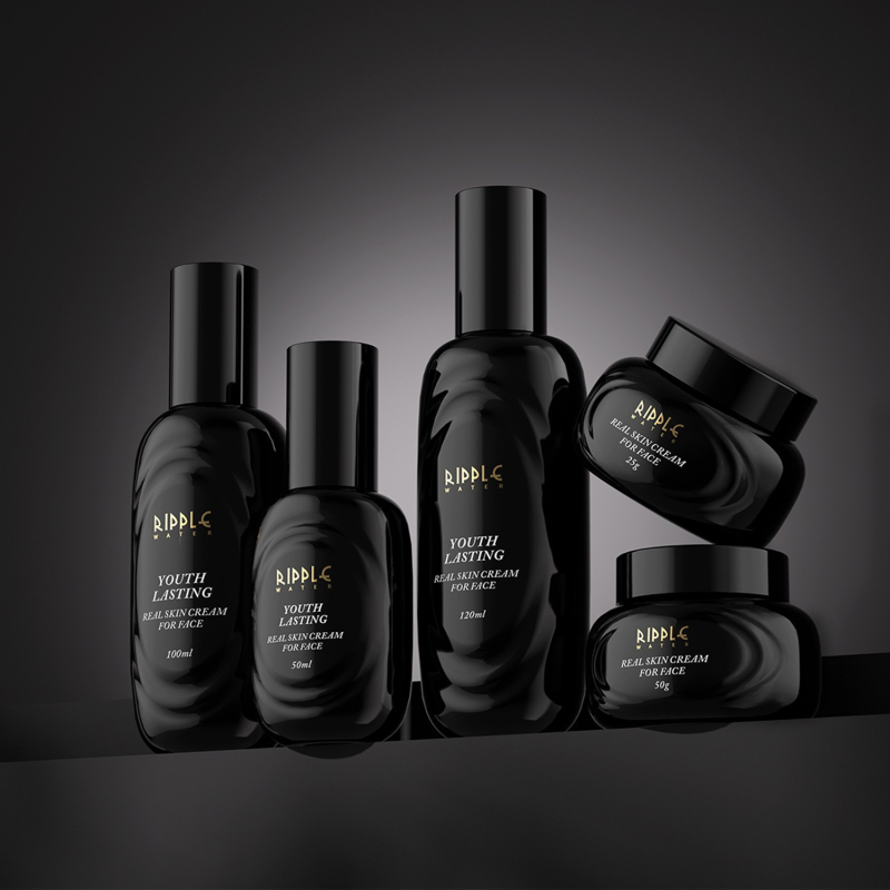 Üveg kozmetikai flakonok készlet: krém-, lotion- és esszencia-palackok 50 ml és 100 ml