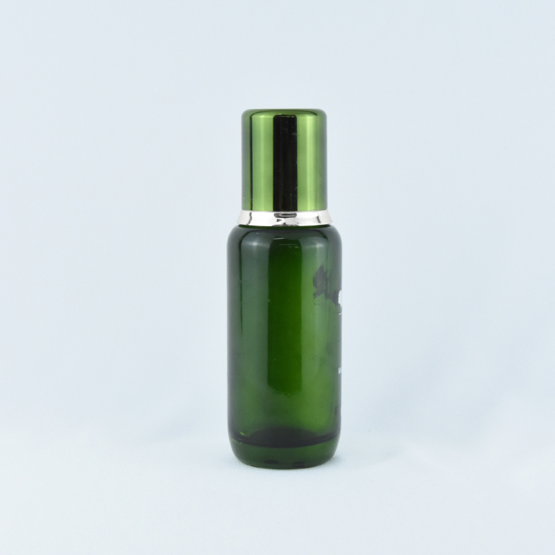 150 ml esszenciás üveg elektroplatinált zöld kupakkal, újratölthető, egyenes kör alakú forma
