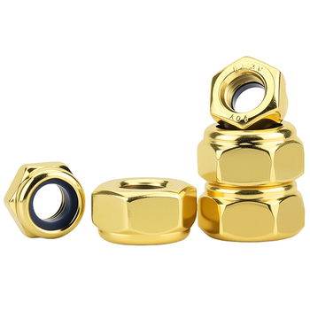304 rozsdamentes acél hatszögletű lazulás elleni anya titan-gold felülettel, záró sapkával, méretek M2, M2.5, M3, M4, M5, M6, M8, M10