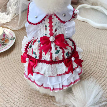 Crvena haljina u stilu princeze s tutu suknjom za male pse (Bichon Frisé / Pomeranian), jesen-zima