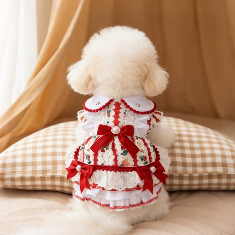 Crvena haljina u stilu princeze s tutu suknjom za male pse (Bichon Frisé / Pomeranian), jesen-zima