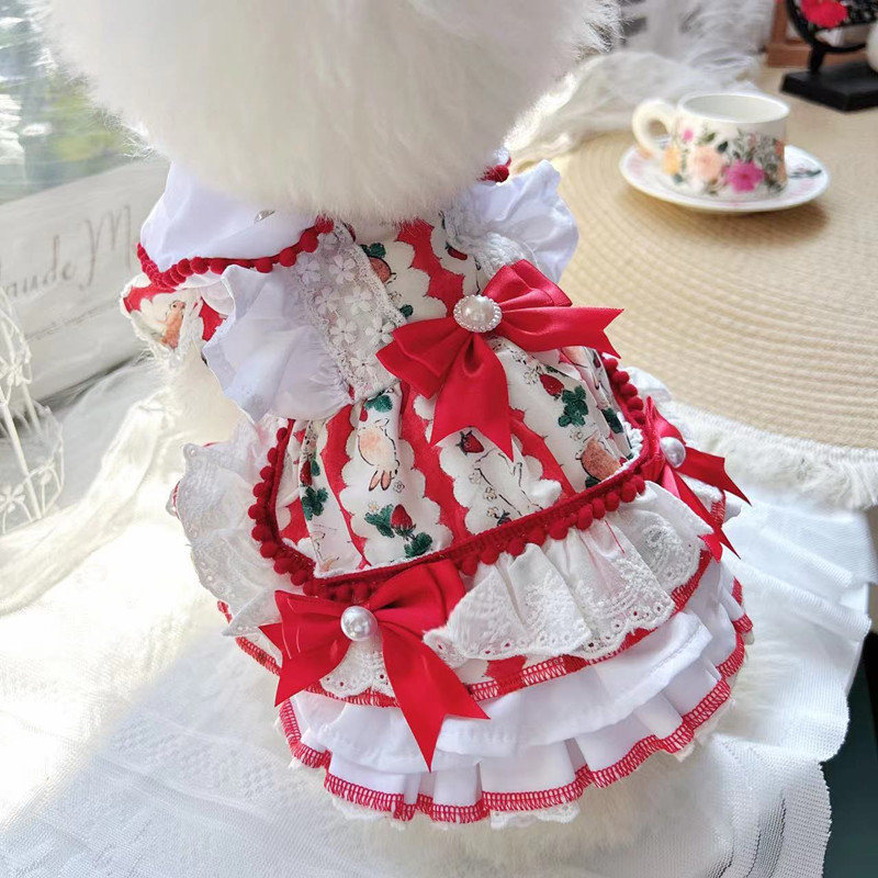 Crvena haljina u stilu princeze s tutu suknjom za male pse (Bichon Frisé / Pomeranian), jesen-zima