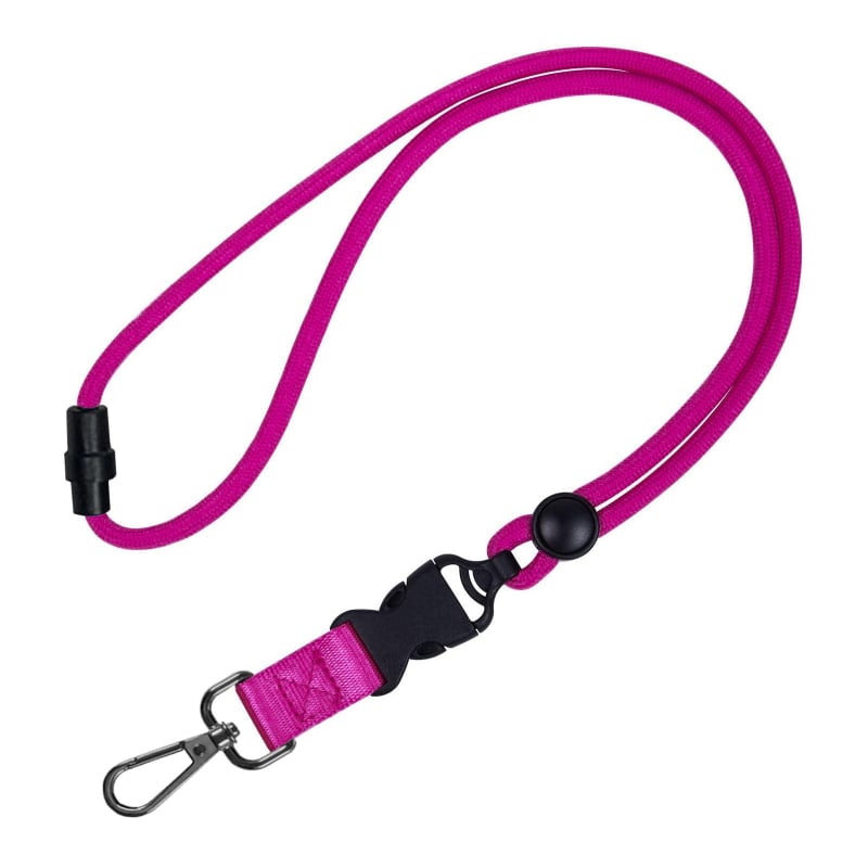 Crni teški lanyard s šesterokutnim metalnim kukom, podesivim remenom, sigurnosnom i odvojivom kopčom — za telefon i identifikacijsku karticu