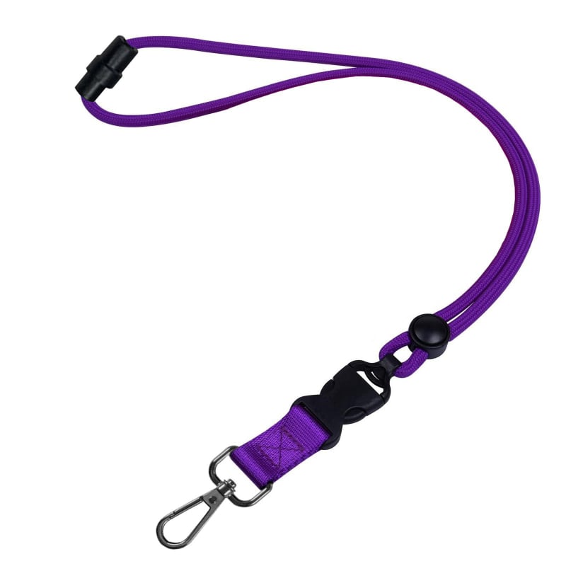 Crni teški lanyard s šesterokutnim metalnim kukom, podesivim remenom, sigurnosnom i odvojivom kopčom — za telefon i identifikacijsku karticu