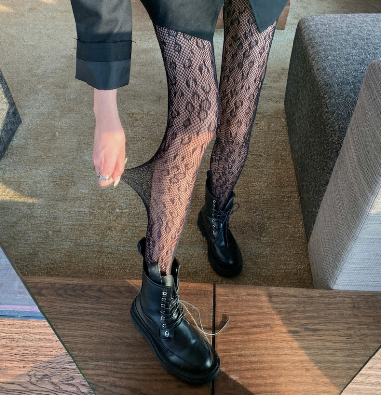 Small G leopard uzorak seksi mrežaste tajice s jacquard tkaninom za žene