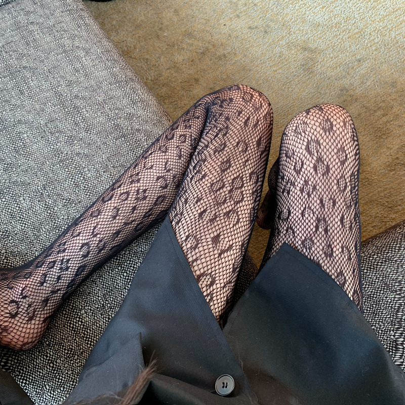 Small G leopard uzorak seksi mrežaste tajice s jacquard tkaninom za žene
