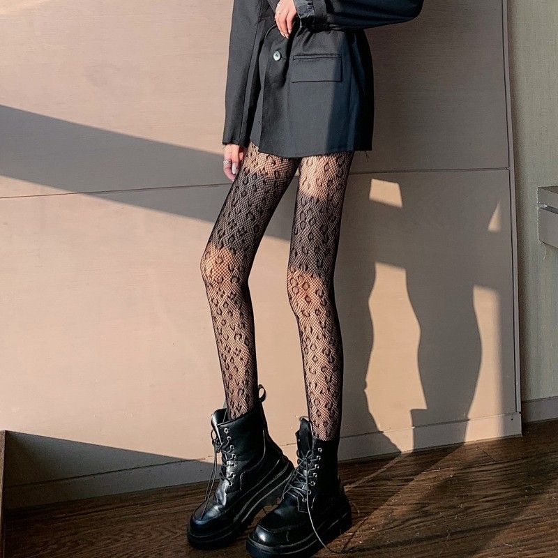 Small G leopard uzorak seksi mrežaste tajice s jacquard tkaninom za žene