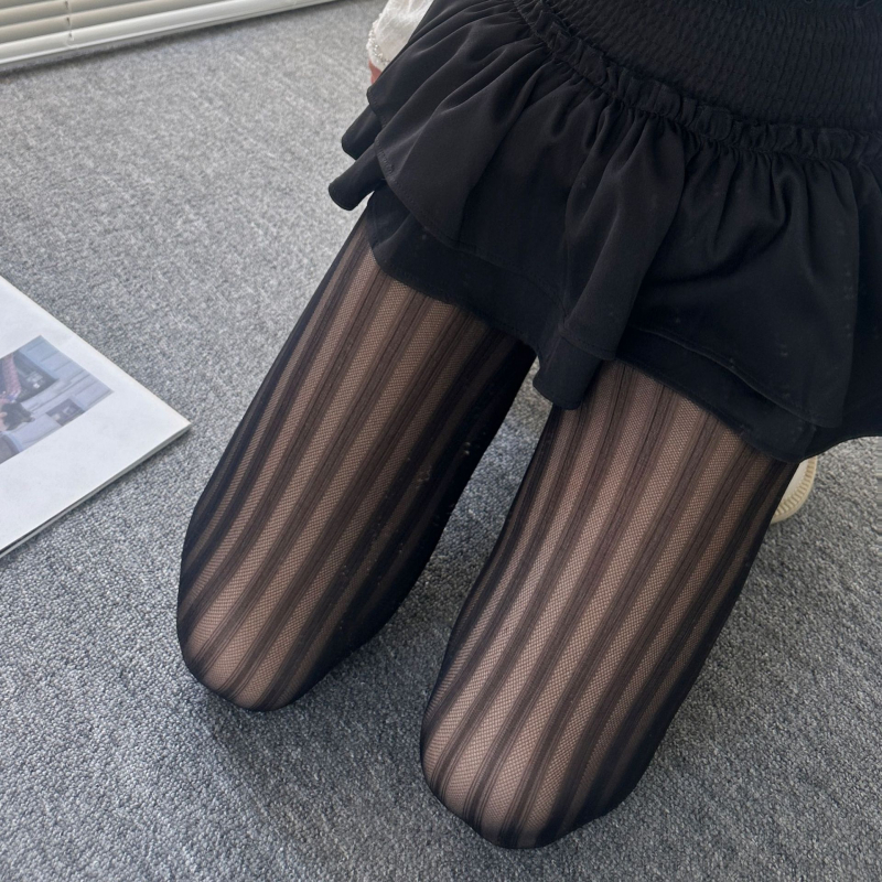 Proljetno-ljetne vintage seksi prugaste jacquard pantihose, prozirne crne, tanke, 15D najlon