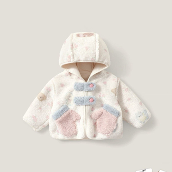 Lányok számára készült téli kapucnis kabát vastag fleece-béléssel, 1–3 éveseknek