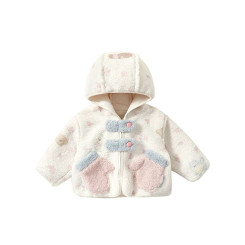 Lányok számára készült téli kapucnis kabát vastag fleece-béléssel, 1–3 éveseknek