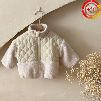 Uniszex téli nylon dzseki fleece béleléssel 1–3 éveseknek, színblokkolt, állig érő gallér, elől zip, vastag és meleg