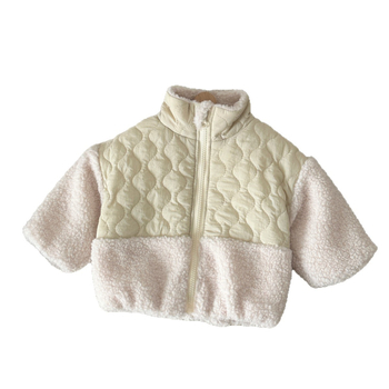 Uniszex téli nylon dzseki fleece béleléssel 1–3 éveseknek, színblokkolt, állig érő gallér, elől zip, vastag és meleg