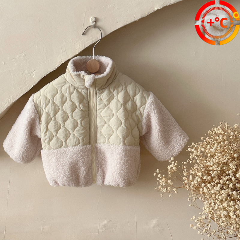 Uniszex téli nylon dzseki fleece béleléssel 1–3 éveseknek, színblokkolt, állig érő gallér, elől zip, vastag és meleg