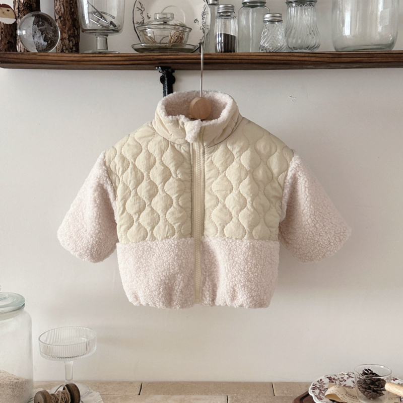 Uniszex téli nylon dzseki fleece béleléssel 1–3 éveseknek, színblokkolt, állig érő gallér, elől zip, vastag és meleg