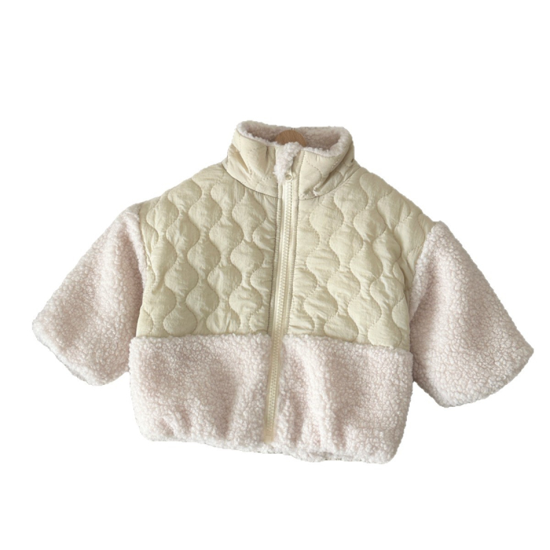 Uniszex téli nylon dzseki fleece béleléssel 1–3 éveseknek, színblokkolt, állig érő gallér, elől zip, vastag és meleg