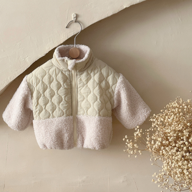 Uniszex téli nylon dzseki fleece béleléssel 1–3 éveseknek, színblokkolt, állig érő gallér, elől zip, vastag és meleg
