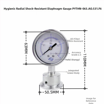 Sanitárny diafragmový tlakomer PYTHN63F6, klipový rýchly montážny typ, 50,5 mm, nominálny priemer 63 mm, odolný proti otrasom