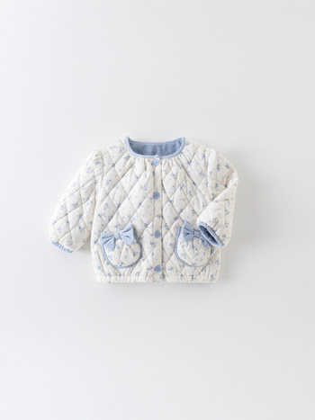 Kisbaba lány téli kabát kék mintával, fleece béléssel