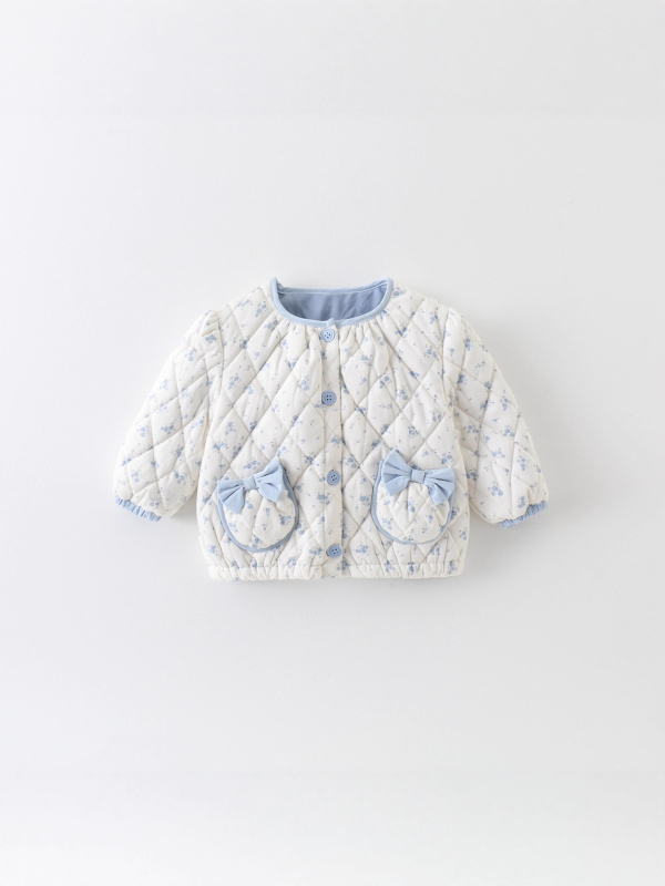 Kisbaba lány téli kabát kék mintával, fleece béléssel