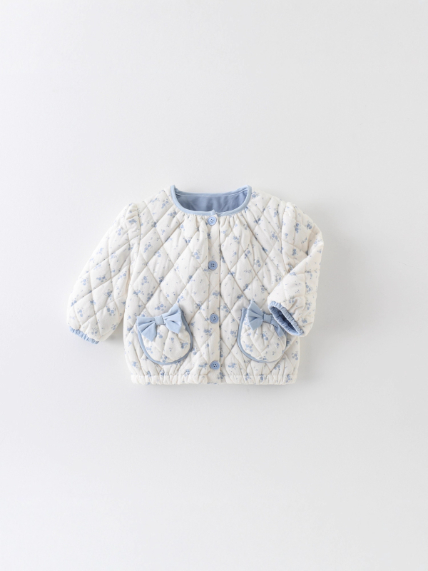Kisbaba lány téli kabát kék mintával, fleece béléssel
