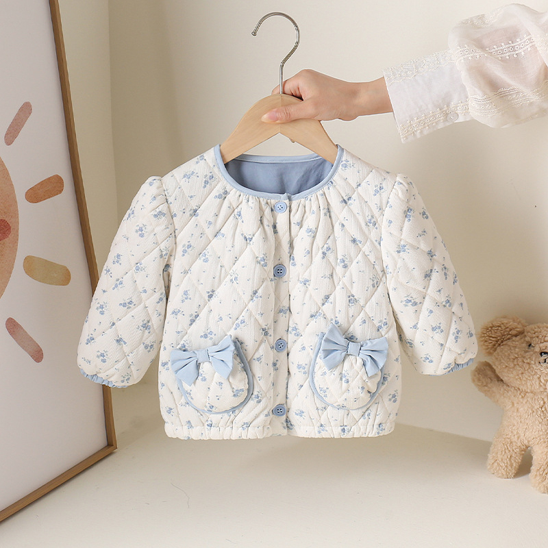 Kisbaba lány téli kabát kék mintával, fleece béléssel