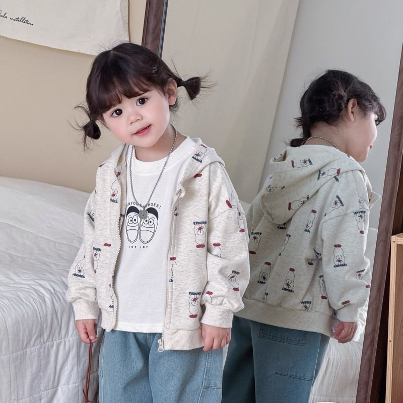 Dječja jakna s kapuljačom, crtani motiv, korejski stil, pamučna za bebe
