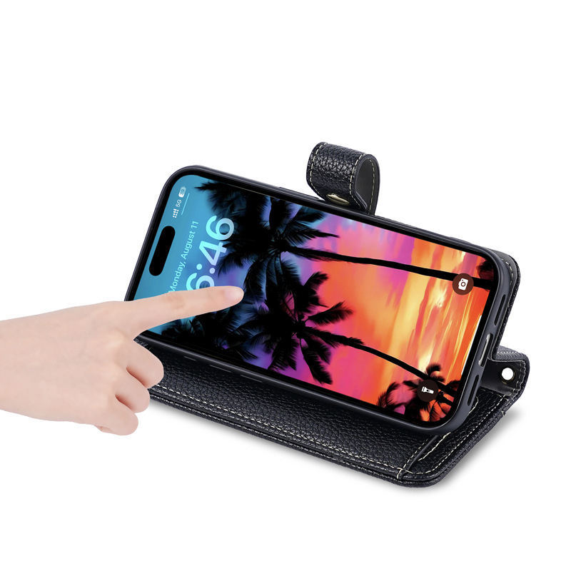 Husă din piele PU cu portofel și clapă pentru iPhone 16, cu curea crossbody