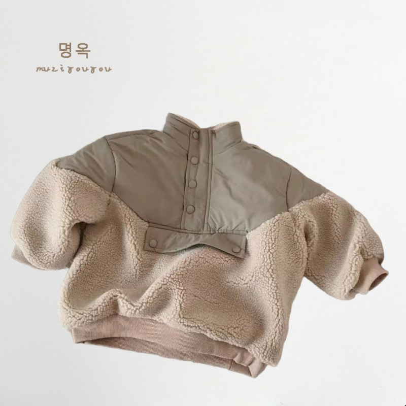 Gyerekek téli pamutkabát kapucnival, uniszex, koreai stílus, patchwork, báránygyapjú bélésű fleece