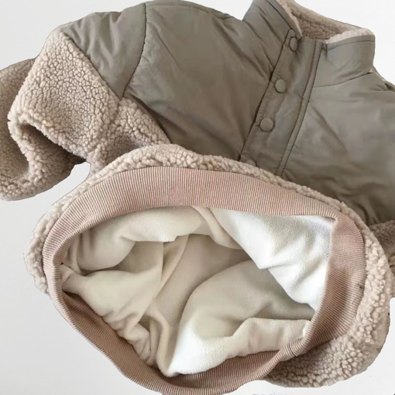 Gyerekek téli pamutkabát kapucnival, uniszex, koreai stílus, patchwork, báránygyapjú bélésű fleece