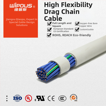 FLEX001-KY-PVC kétszálas drag chain kábel, 0,5–35 mm², 5 millió ciklus, PVC elastomer burkolat