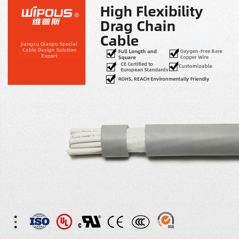 FLEX001-KY-PVC kétszálas drag chain kábel, 0,5–35 mm², 5 millió ciklus, PVC elastomer burkolat