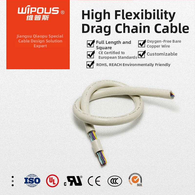 FLEX001-KY-PVC kétszálas drag chain kábel, 0,5–35 mm², 5 millió ciklus, PVC elastomer burkolat