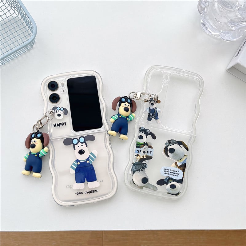 Husă pentru OPPO Find N2 Flip cu model în valuri, design personalizat cu pui de câine, husă pliabilă pictată