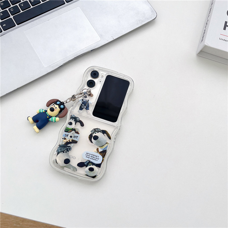Husă pentru OPPO Find N2 Flip cu model în valuri, design personalizat cu pui de câine, husă pliabilă pictată