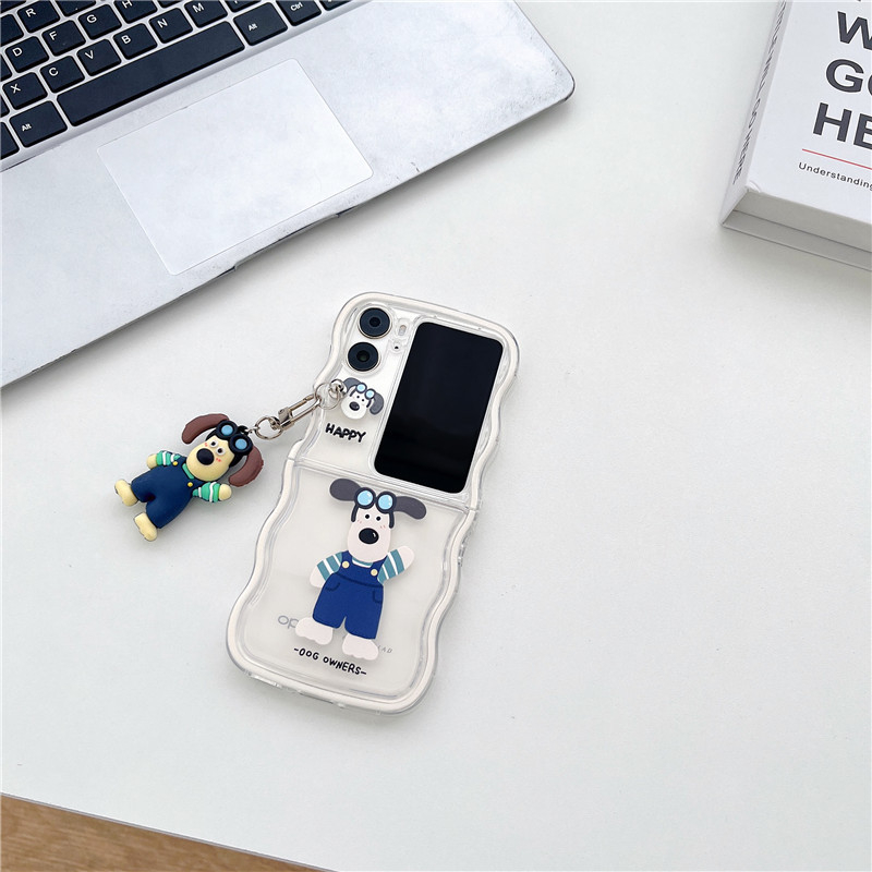 Husă pentru OPPO Find N2 Flip cu model în valuri, design personalizat cu pui de câine, husă pliabilă pictată