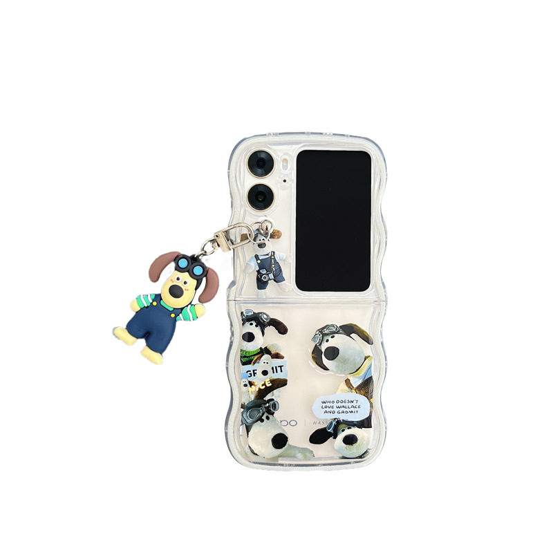 Husă pentru OPPO Find N2 Flip cu model în valuri, design personalizat cu pui de câine, husă pliabilă pictată