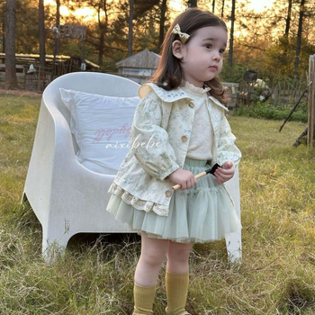 Proljetni set za djecu: dječji kaput s cvjetnim uzorkom, čipkasti top i princeza haljica