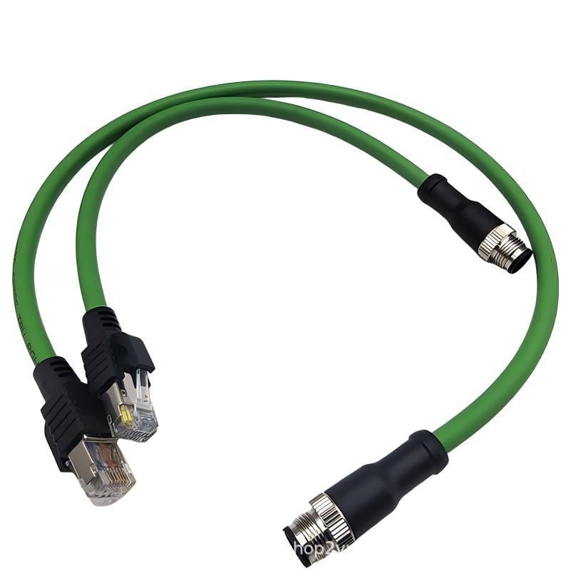 Гъвкав кабел за водене на кабели, четири ядра, M12 към RJ45, D-кодиран 4-пинов мъжки конектор, индустриален гигабитен Ethernet кабел